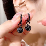 Retro Black Pearl Ball Drop Earrings