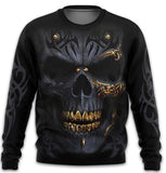 3D Gold Tooth Skull Print Hoodie