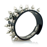 Gothic Skull Spikes Black Wide Cuff Bracelet