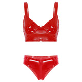 Womens Wet Look Lingerie Bra Set