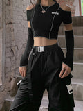 Gothic Black Open Shoulder Crop Top