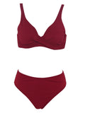 Solid Ribbed High Waist Bikini Set