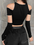 Gothic Black Open Shoulder Crop Top