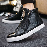 Black Leather Men Vulcanized Sneakers