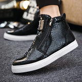 Black Leather Men Vulcanized Sneakers