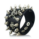 Gothic Skull Spikes Detail Black Wide Cuff Bracelet