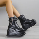 Gothic Lace Up Women Black Ankle Boots