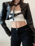 Gothic Black PU Leather Cropped Jacket