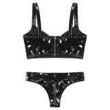 Womens Wet Look Lingerie Bra Set