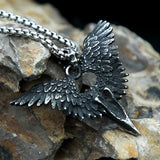 Raven Skull Pendant Steel Wing Necklace