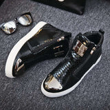 Black Leather Men Vulcanized Sneakers