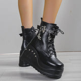 Gothic Lace Up Women Black Ankle Boots