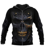 3D Gold Tooth Skull Print Hoodie