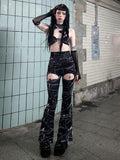 Gothic Hollow Out Black Flare Pants