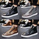 Black Leather Men Vulcanized Sneakers