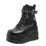 Gothic Lace Up Women Black Ankle Boots