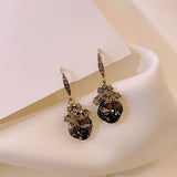 Retro Black Pearl Ball Drop Earrings