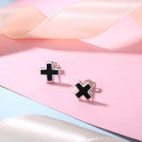 Gothic Enamels Black Cross Stud Earrings