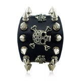 Gothic Skull Spikes Black Wide Cuff Bracelet