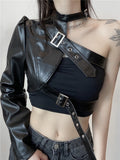 Gothic Black PU Leather Cropped Jacket