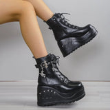 Gothic Lace Up Women Black Ankle Boots