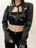 Gothic Black PU Leather Cropped Jacket