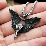 Raven Skull Pendant Steel Wing Necklace