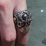 Gothic Red Zircon Eye Skull Ring Gothicq