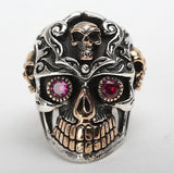 Gothic Red Zircon Eye Skull Ring Gothicq