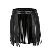 Faux Leather Waistband Fringe Tassel Skirt