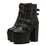 Gothic Sexy Rivet Black Ankle Boots