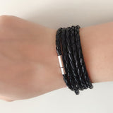 Gothic Black 5 Laps Leather Men Bracelet