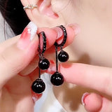 Retro Black Pearl Ball Drop Earrings