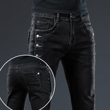 Men Trendy Denim Slim Button Black Jeans