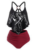 Gothic Women Skull Graphic Tankini Set