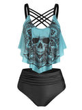 Gothic Women Skull Graphic Tankini Set