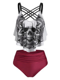 Gothic Women Skull Graphic Tankini Set