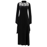 Flared Sleeve Lace Cutout Gothic Slit Maxi Dress