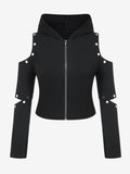 Plus Size Gothic Cold Shoulder Cropped Hoodie