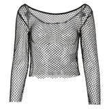 Sexy Slash Neck Mesh T-Shirts Gothicq