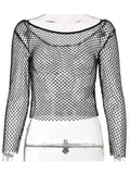 Sexy Slash Neck Mesh T-Shirts Gothicq