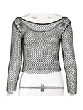 Sexy Slash Neck Mesh T-Shirts Gothicq