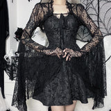 Goth Black Lace Flare Sleeve