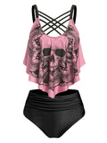 Gothic Women Skull Graphic Tankini Set